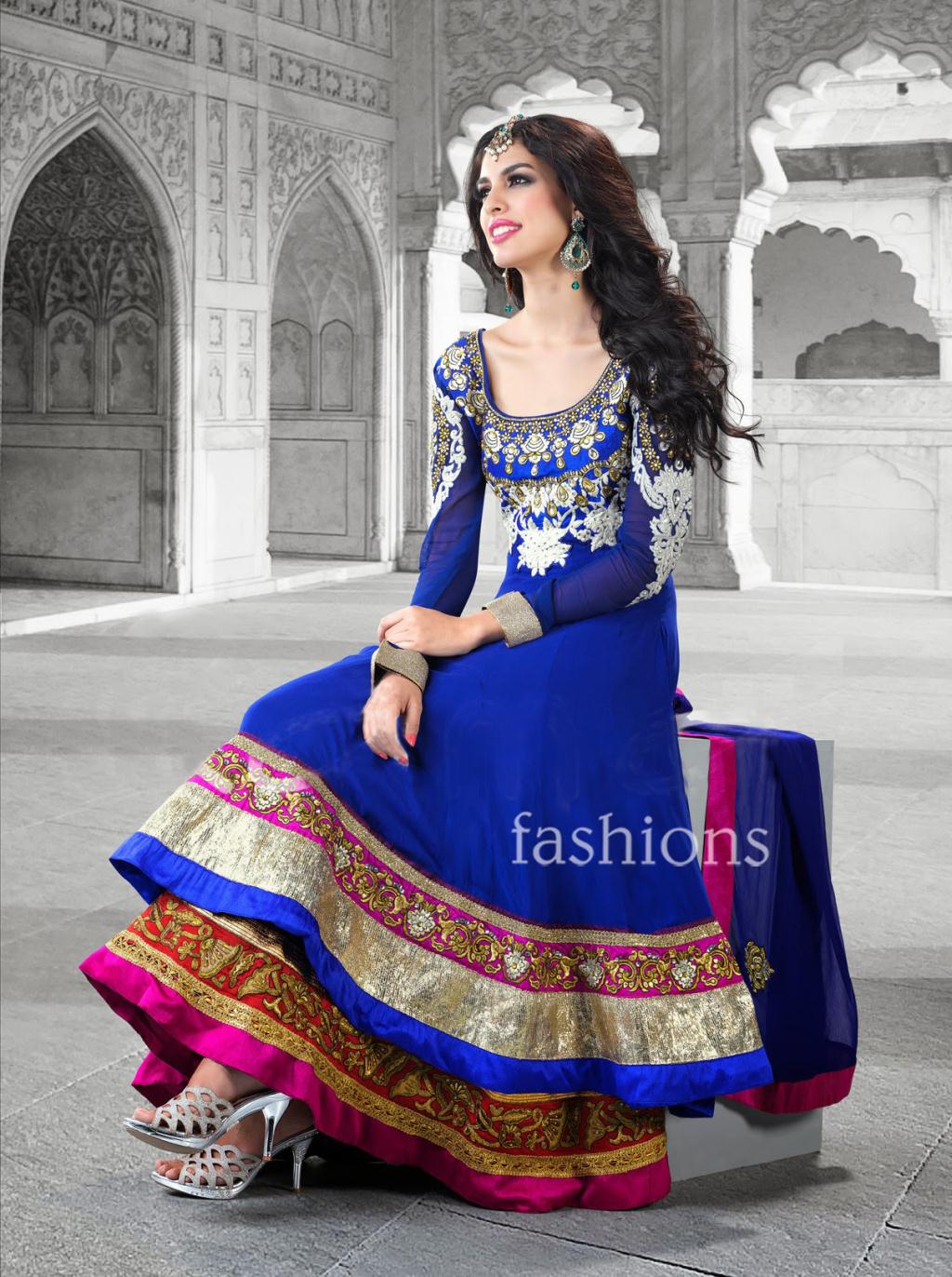 Blue Zardosi Work Chiffon Designer Anarkali Salwar Suit 27267