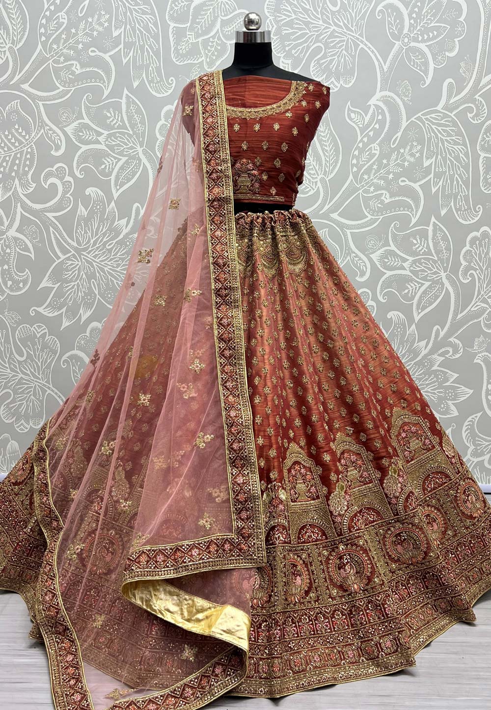 Zeel Clothing Women's Embroidered Raw Silk Semi-Stitched Lehenga Choli With  Dupatta(7011-Red-New-Bridal-Wedding Maroon, Free Size) : Amazon.in: Fashion