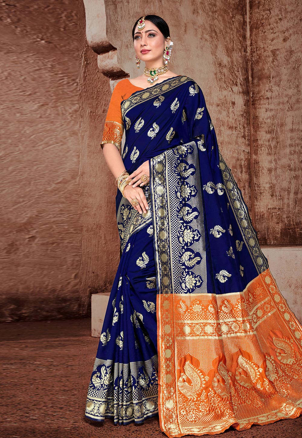 Blue Banarasi Silk Saree With Blouse 206895