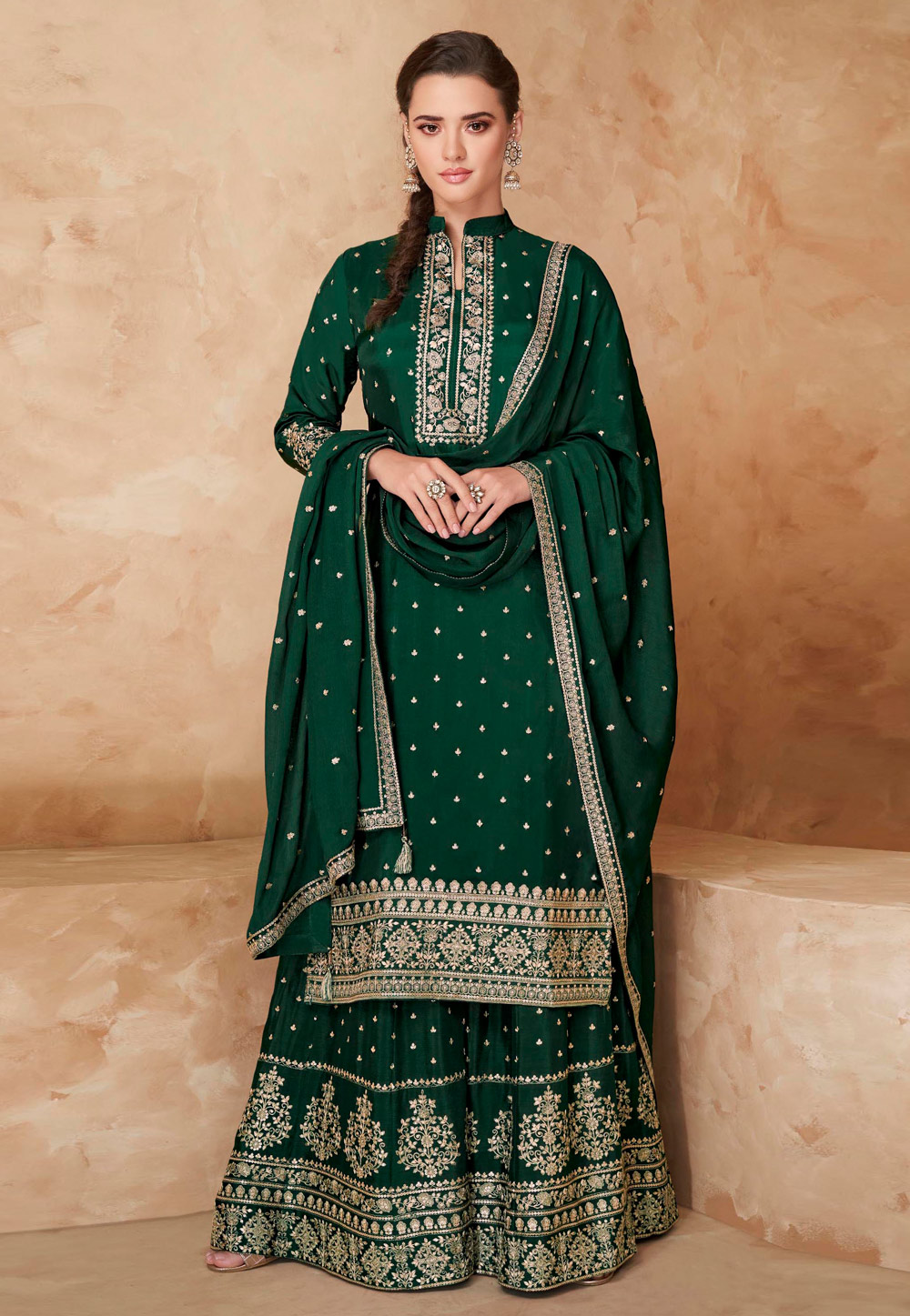 Green Faux Georgette Sharara Suit 235818