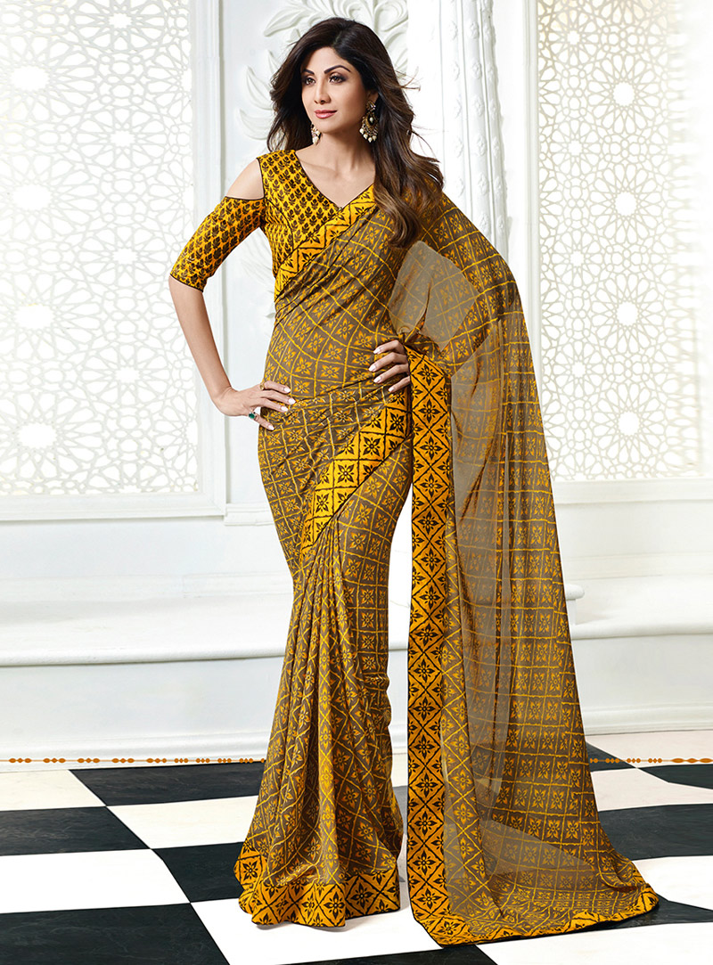 Shilpa Shetty Yellow Georgette Saree With Blouse 133862