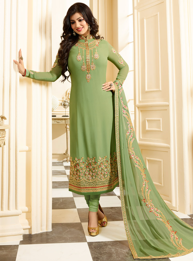 Ayesha Takia Light Green Georgette Churidar Salwar Suit 106419