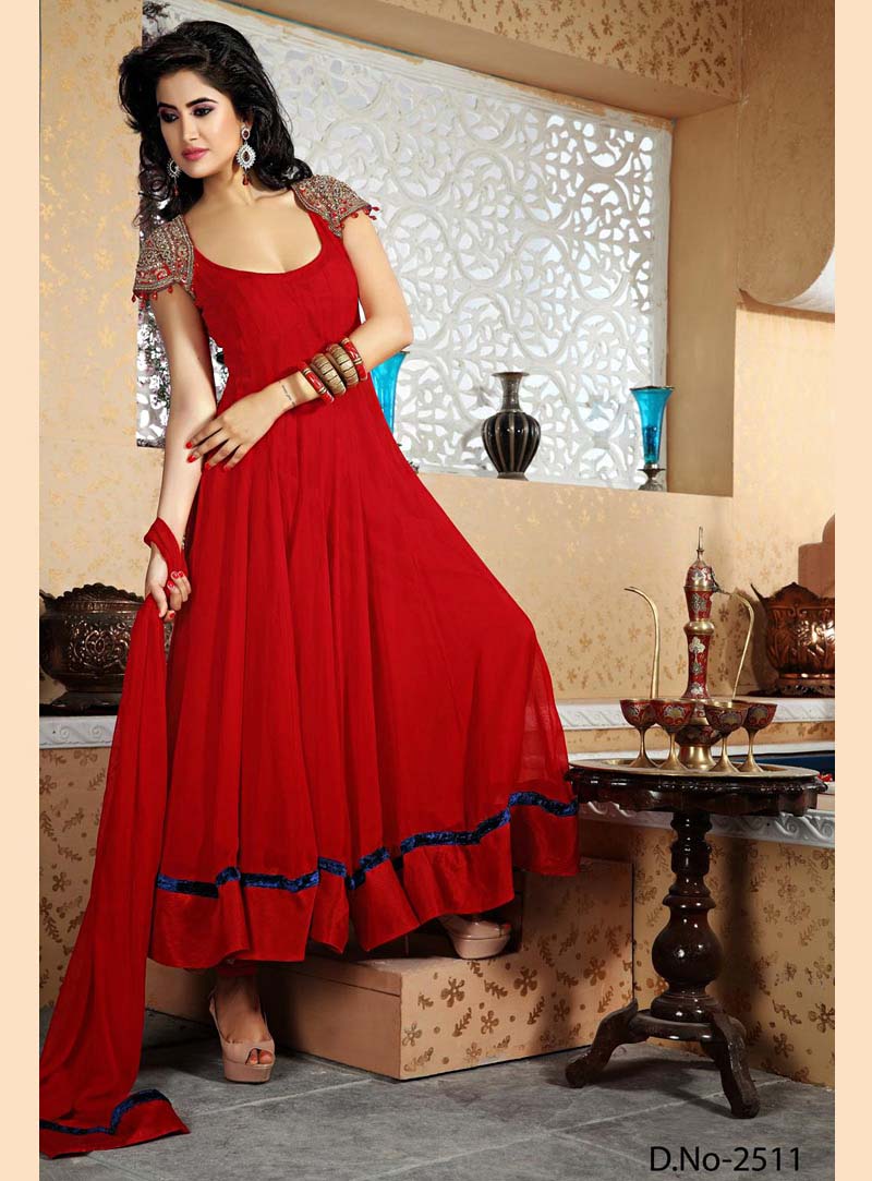 Red Georgette Resham Work Long Salwar Suit 28774
