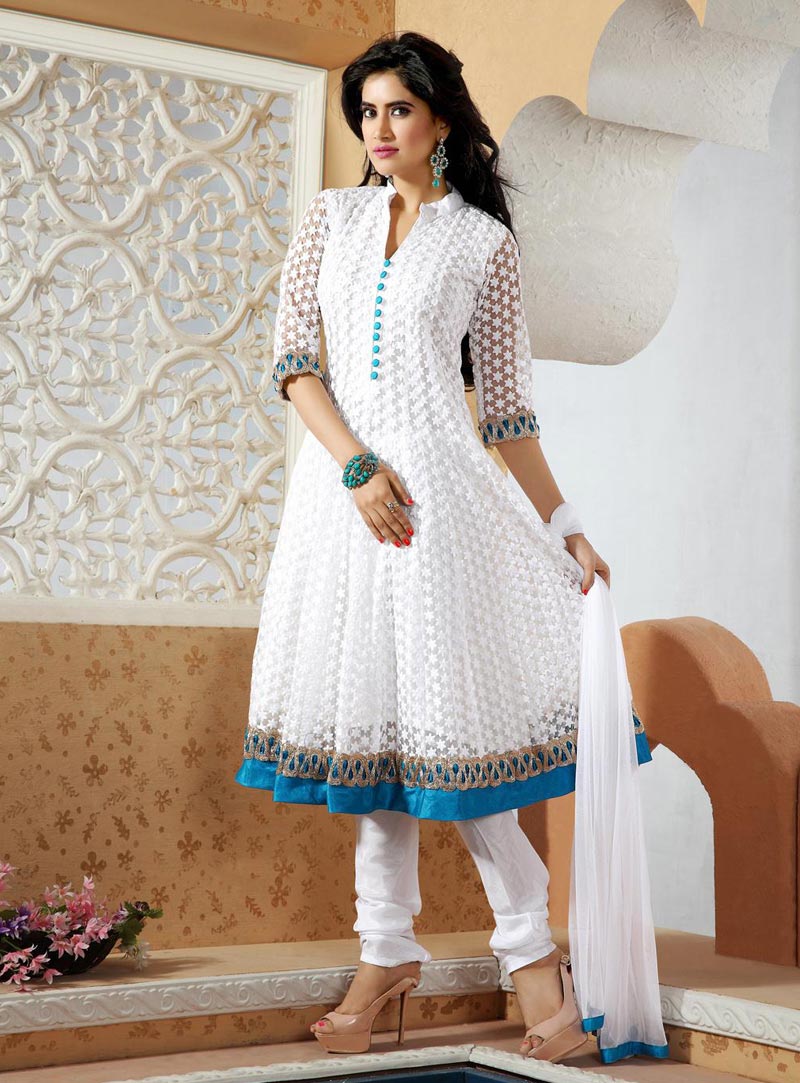 White Embroidered Net Salwar Suit 28775