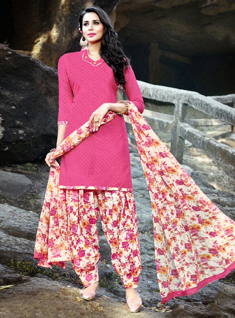 Pink Cotton Patiala Suit 108652