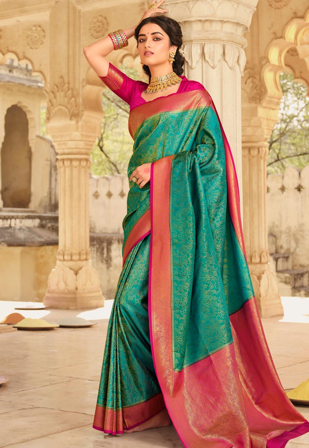 Turquoise Silk Saree With Blouse 263155