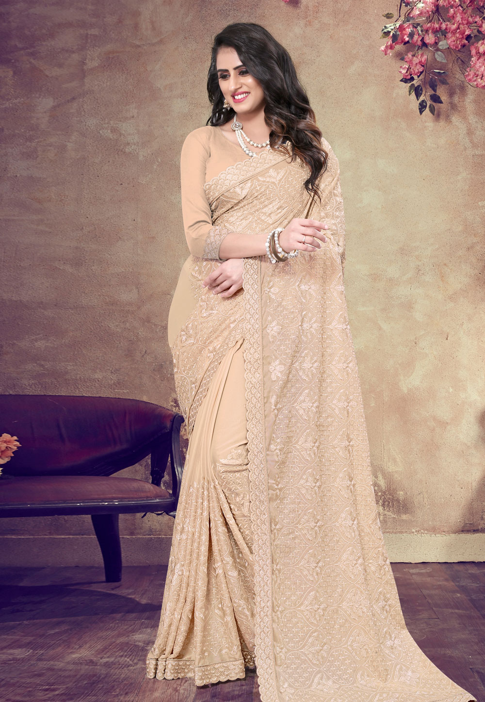 Peach Georgette Saree With Blouse 199144
