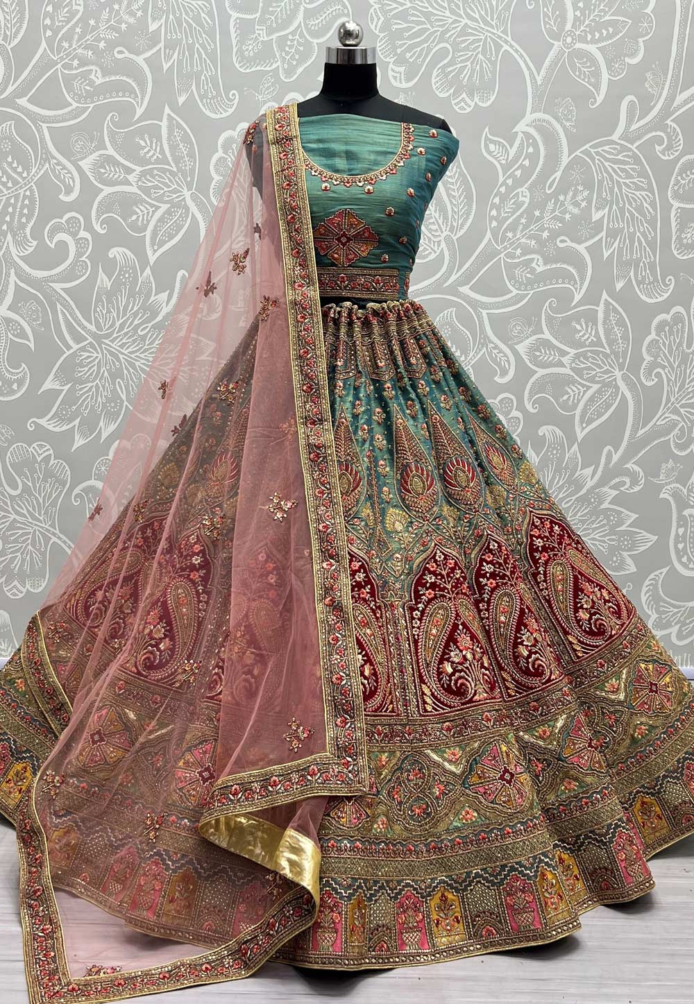 Teal Net Wedding Lehenga Choli 272498