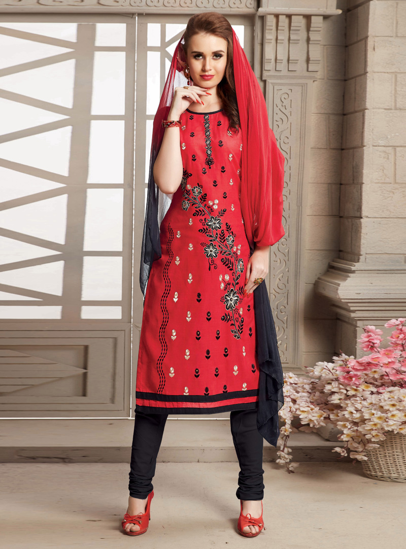 Red Cotton Churidar Salwar Suit 118629