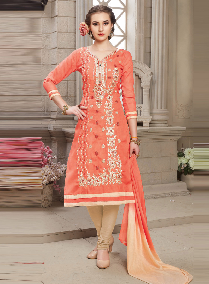 Light Orange Cotton Churidar Salwar Suit 118633