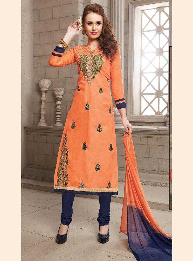Orange Cotton Kameez With Churidar 118636