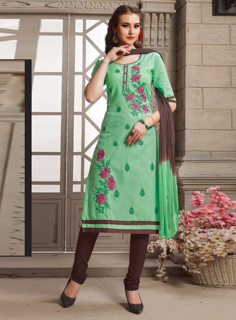 Sea Green Cotton Churidar Salwar Suit 118637