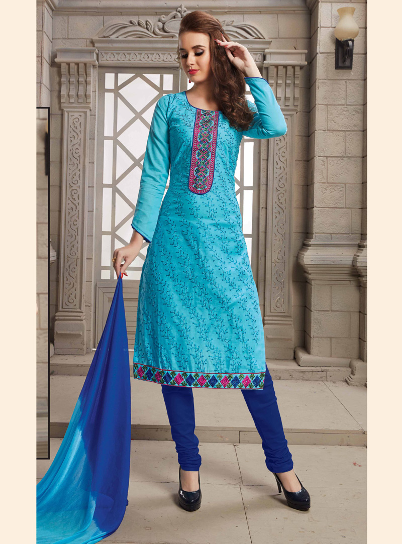 Sky Blue Cotton Churidar Salwar Suit 118643