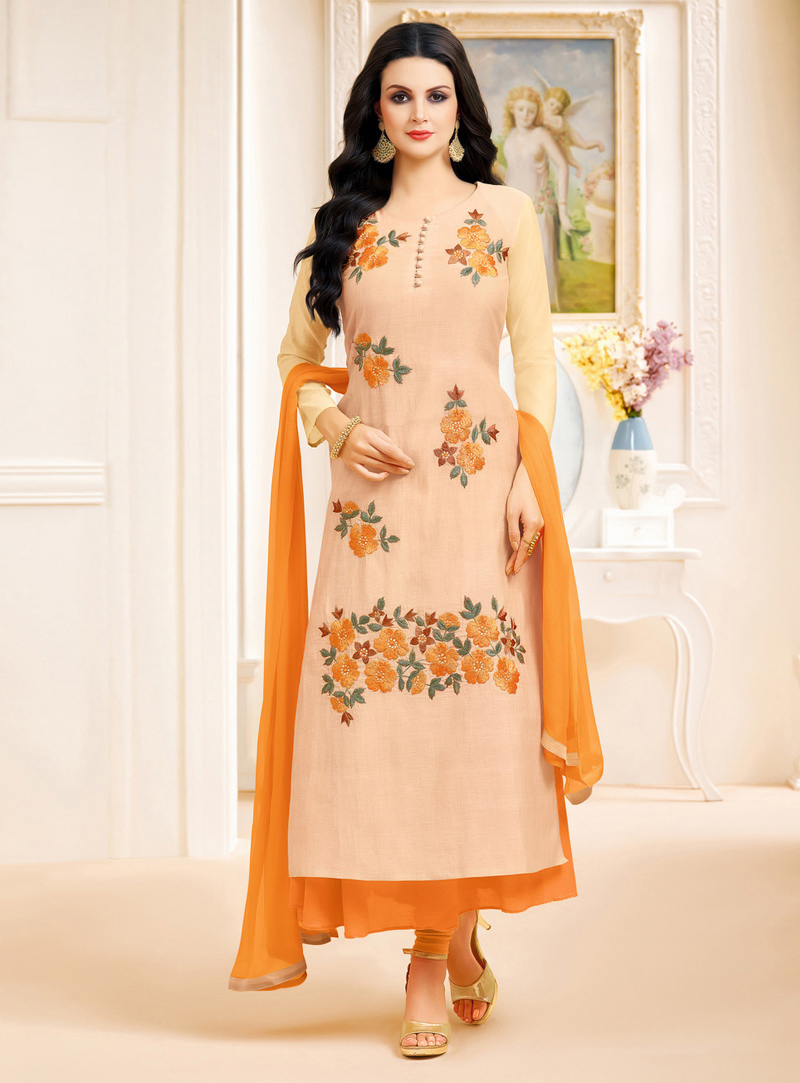 Peach Silk Churidar Salwar Suit 108463