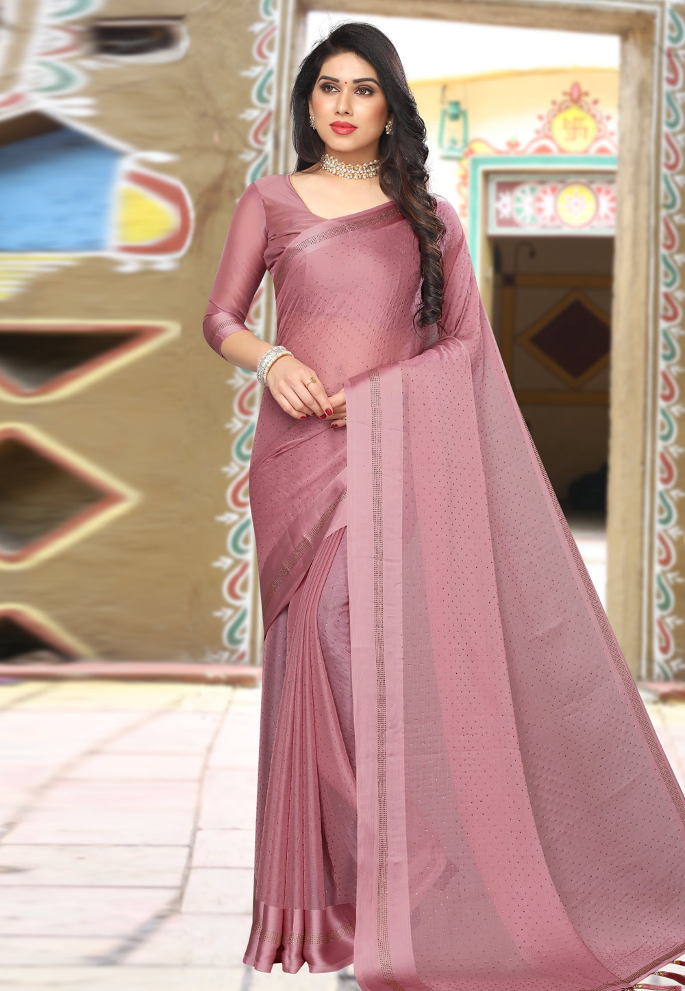 Pink Satin Saree With Blouse 208429
