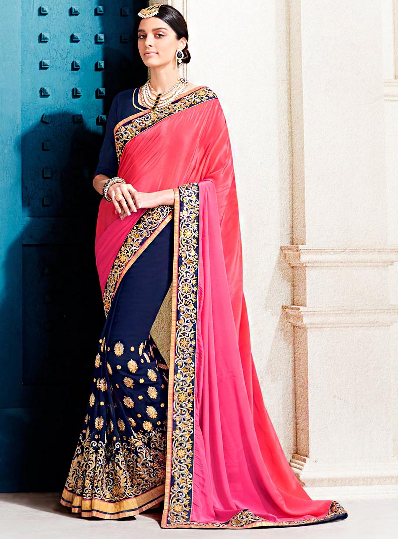 Giselli Monteiro Pink Georgette Party Wear Saree 71697