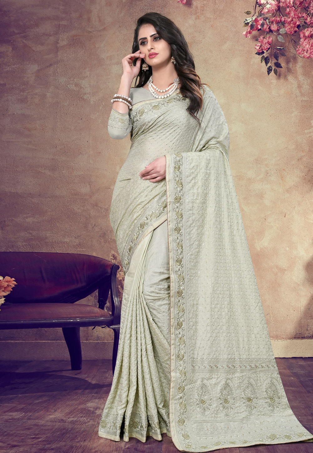 Light Green Georgette Saree With Blouse 199150