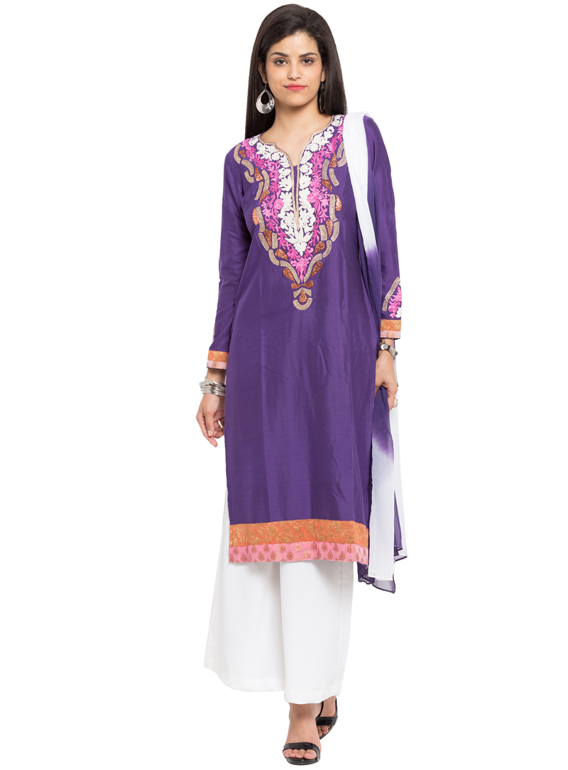 Purple Cotton Readymade Palazzo Style Suit 108890