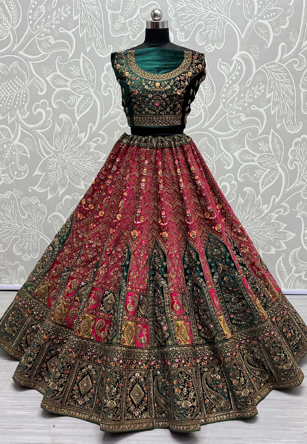 Heavy Embroidered velvet lehenga with a gold blouse – Aashima Behl