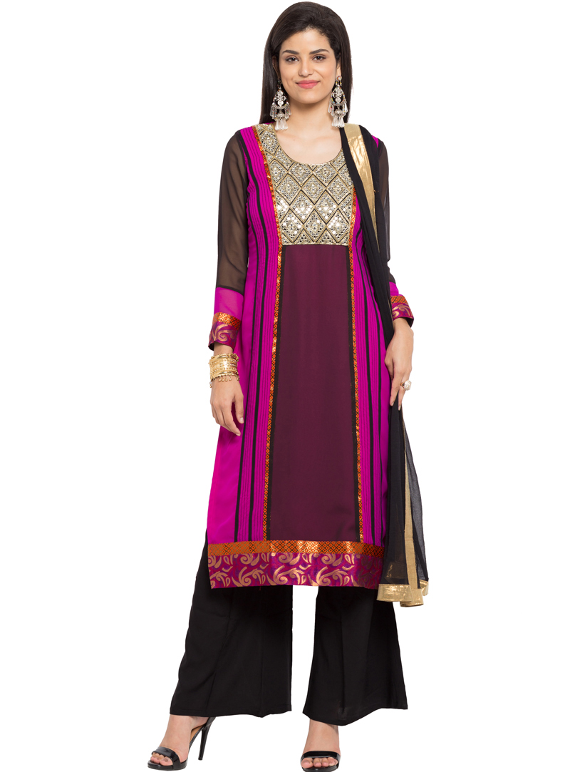 Purple Faux Georgette Readymade Palazzo Style Suit 108903