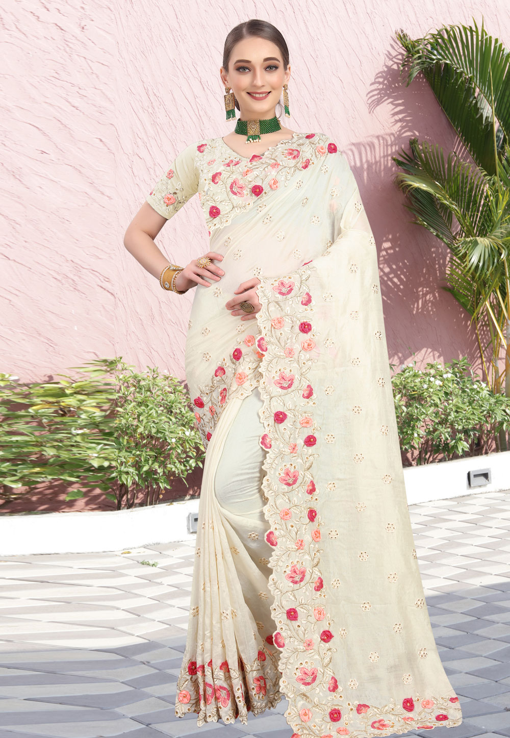 Off White Silk Saree With Blouse 209233