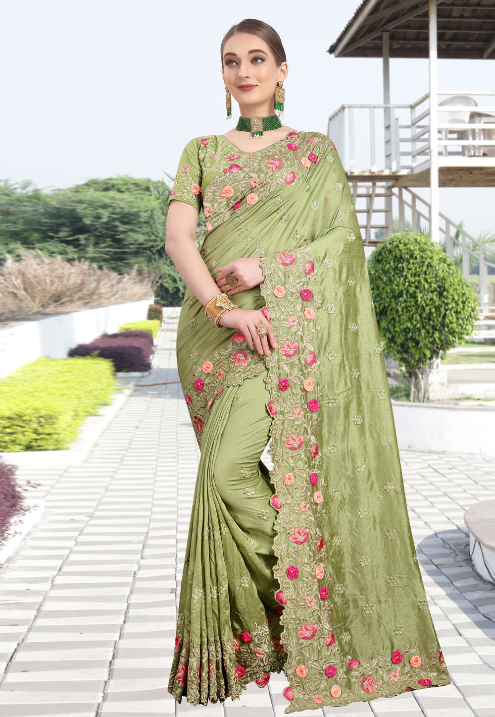 Light Green Silk Festival Wear Saree 209238