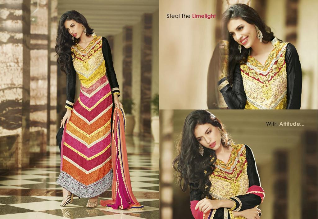 Multi Color Silk Embroidered Designer Churidar Salwar Suit 27462