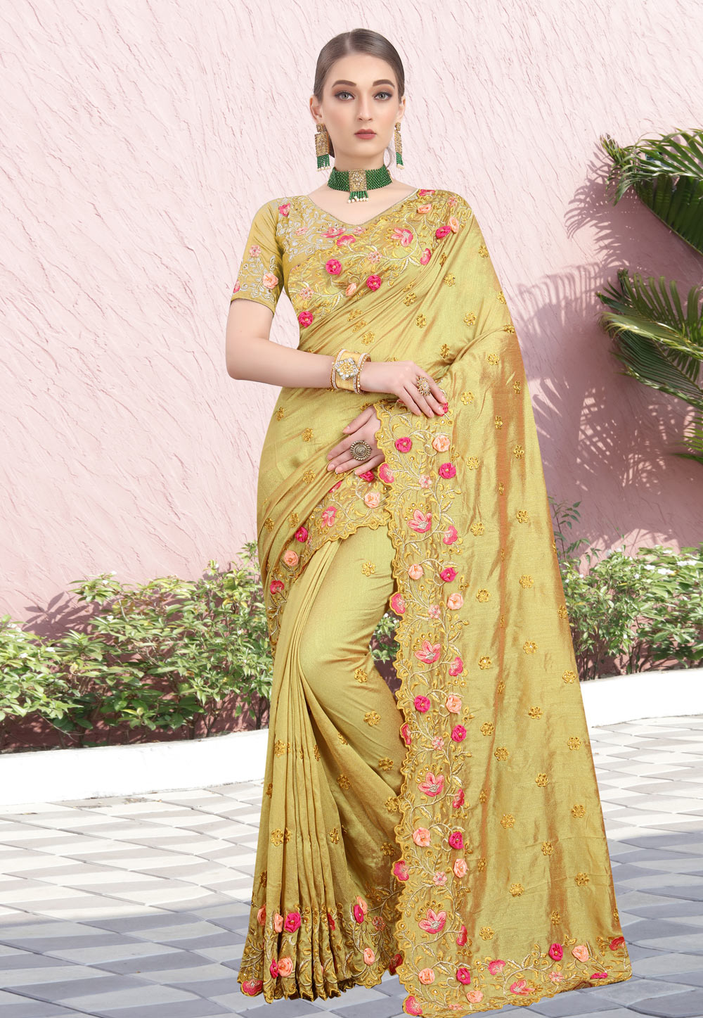 Golden Silk Saree With Blouse 209239