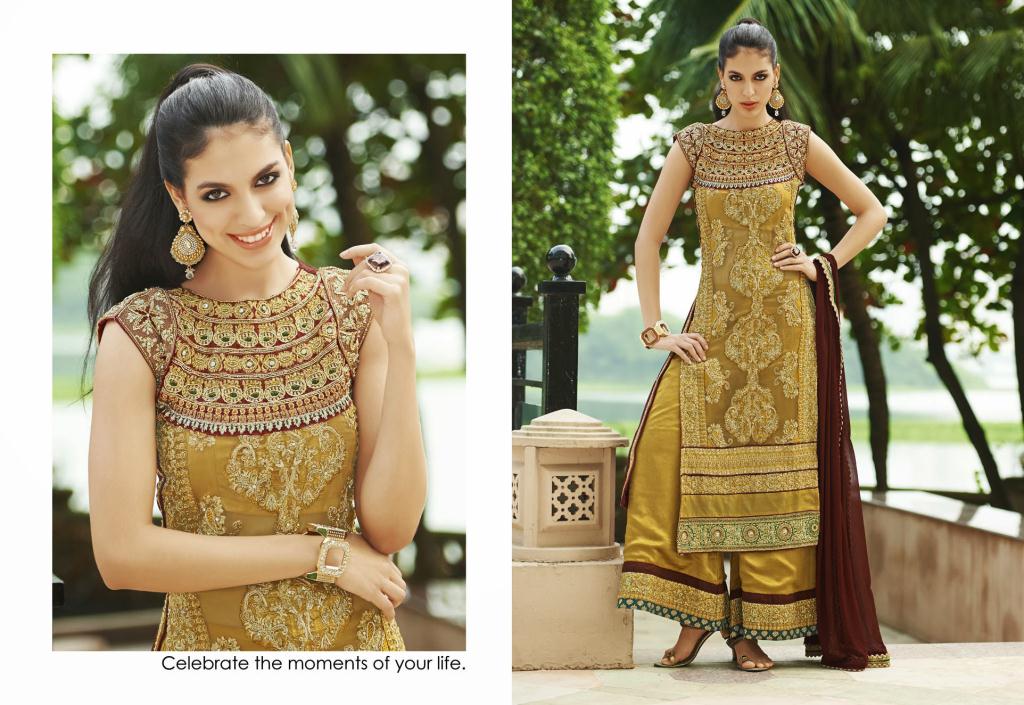 Gold Silk Zardosi and Sequins Work Designer Salwar Kameez 27469
