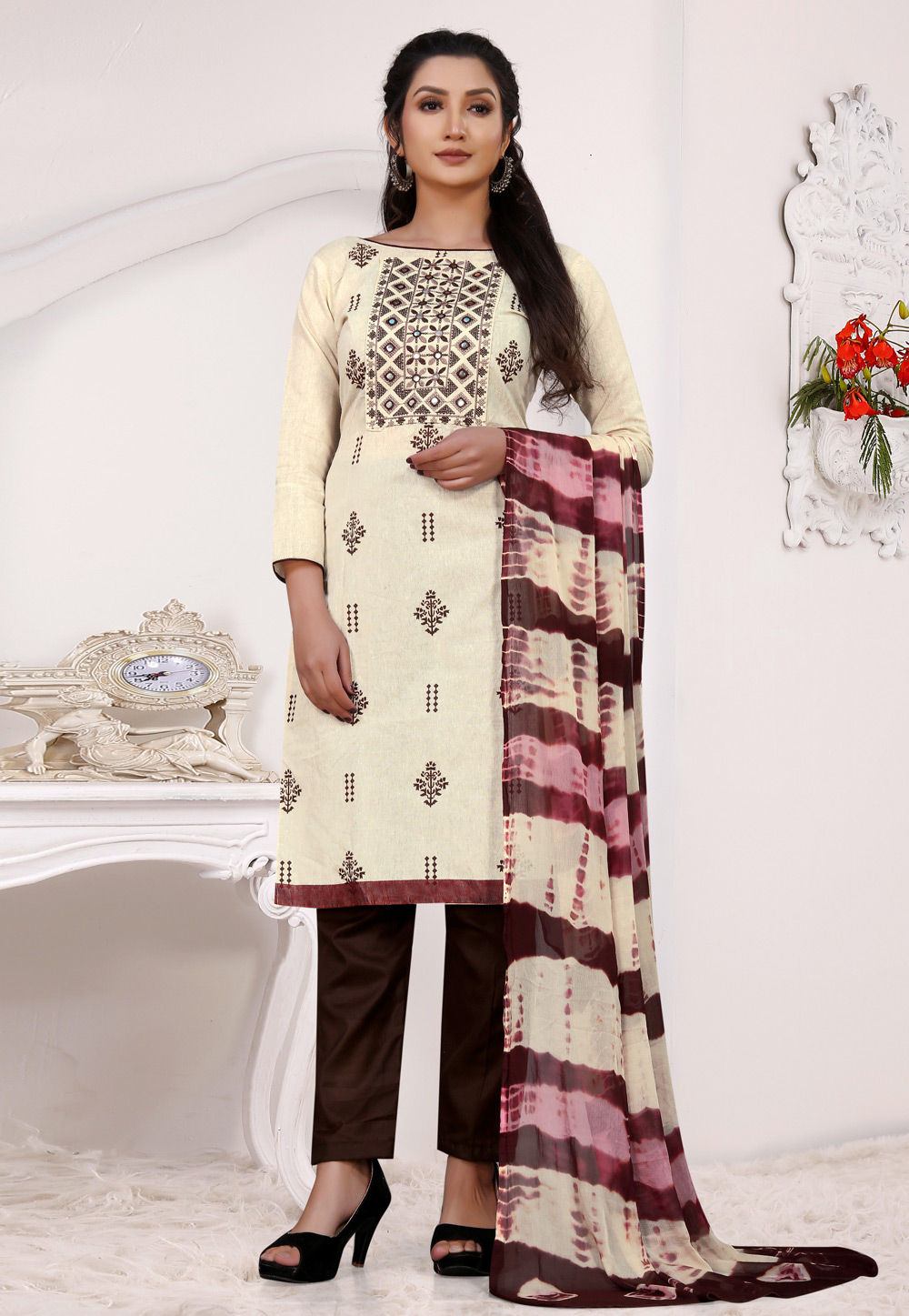 Cream Khadi Cotton Pant Style Suit 250647