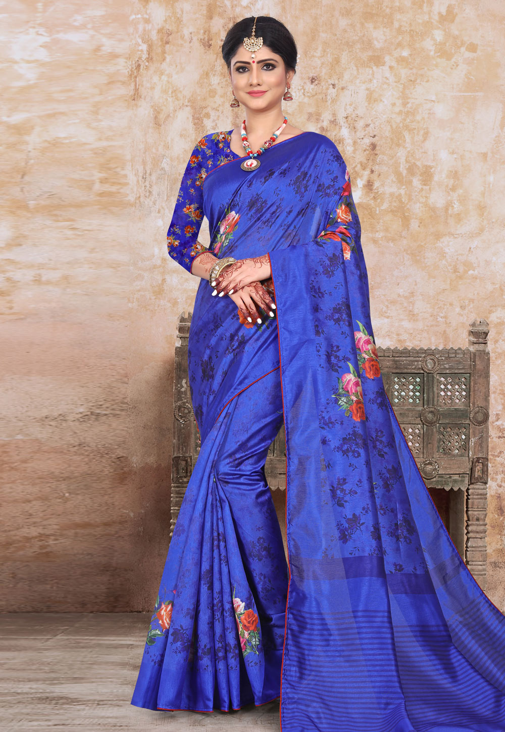 Blue Art Silk Printed Festival Wear Saree 191463