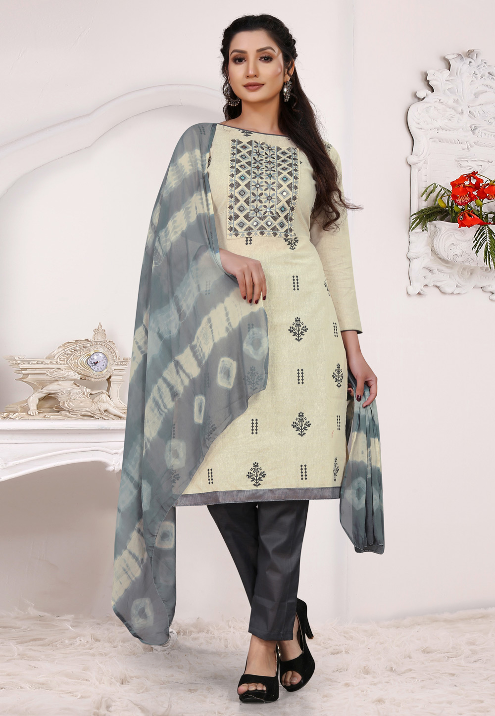 Cream Khadi Cotton Pakistani Suit 250649