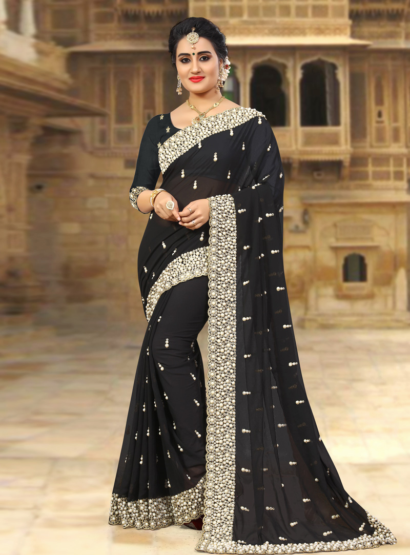 Black Georgette Saree With Blouse 143432