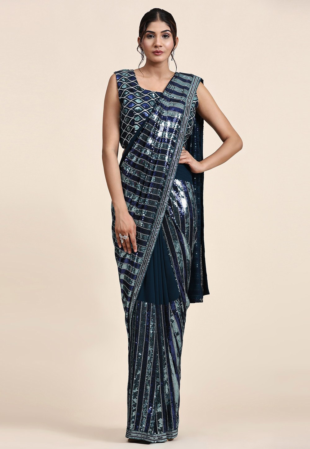 Teal Georgette Saree With Blouse 268904