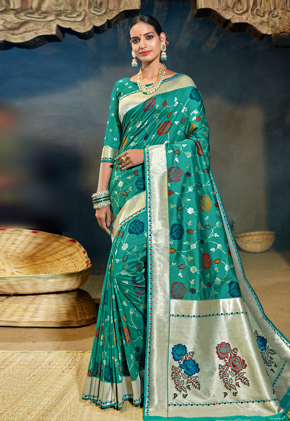 Sea Green Banarasi Silk Festival Wear Saree 213726