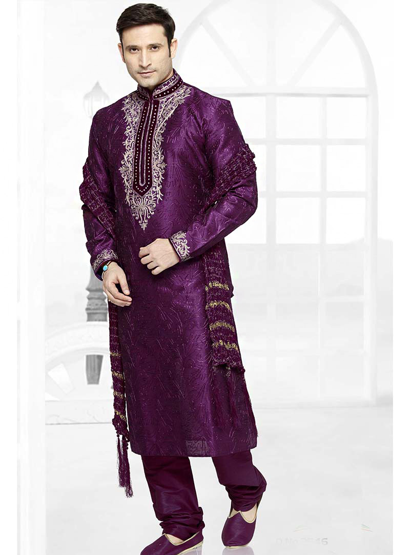 Purple Art Silk Kurta With Churidar 65480