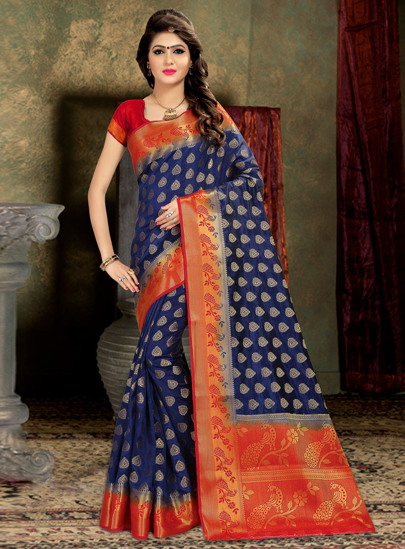 Blue Banarasi Silk Festival Wear Saree 124426