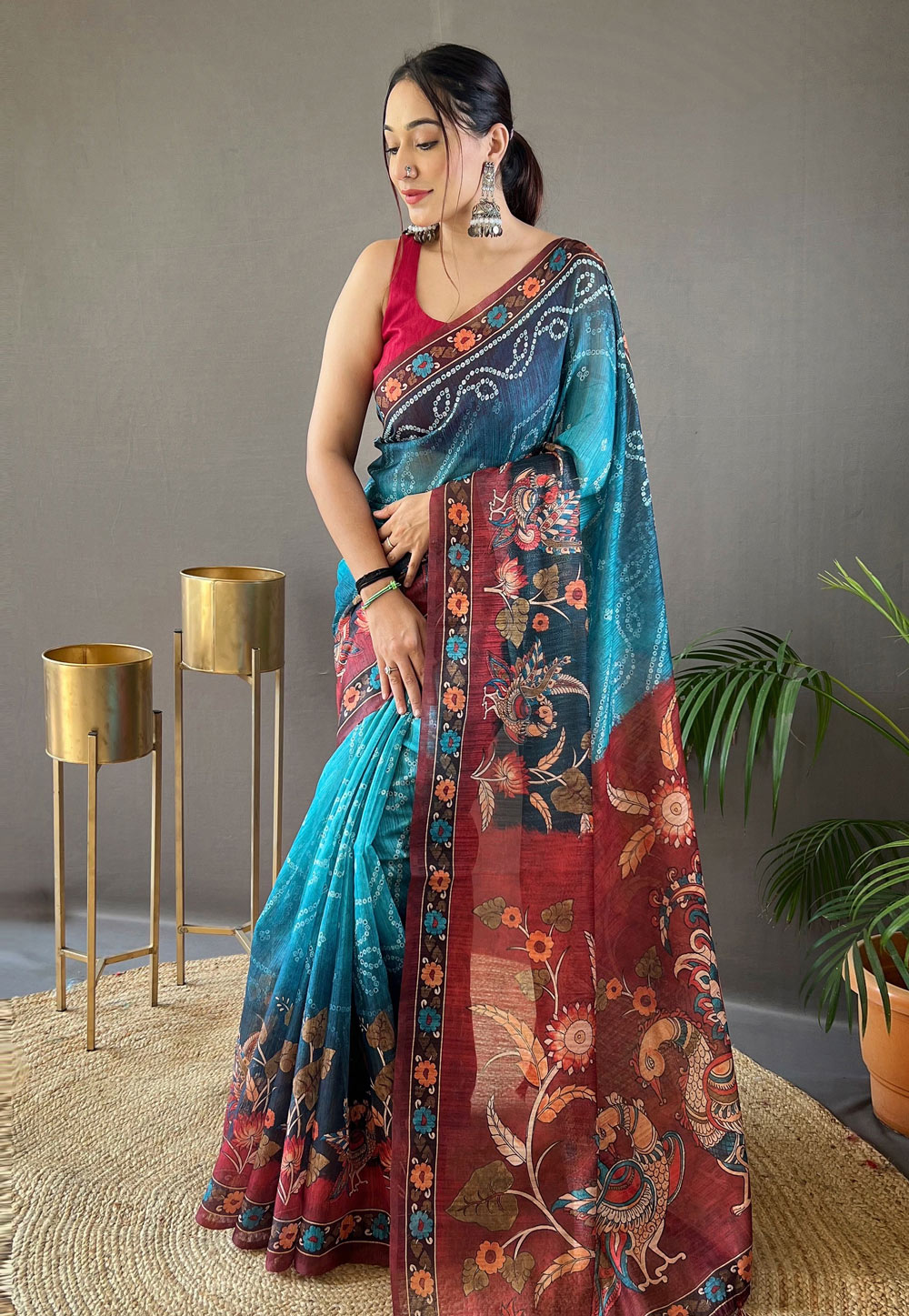 Sky Blue Tussar Silk Saree With Blouse 276349