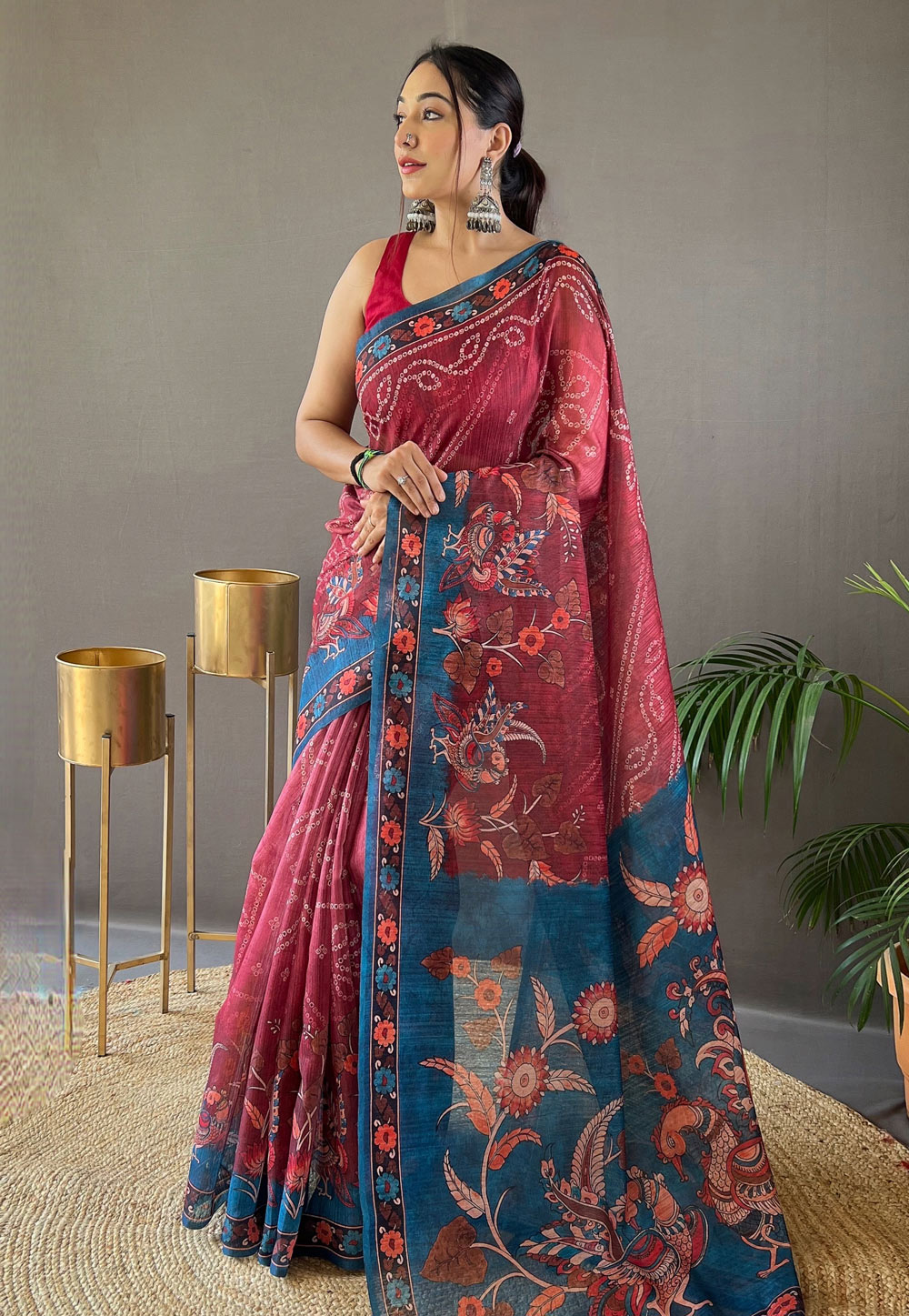 Maroon Tussar Silk Saree With Blouse 276351