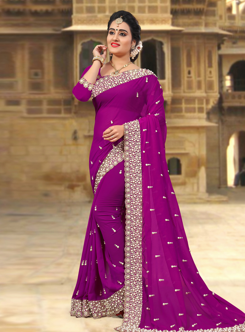 Magenta Georgette Saree With Blouse 143434