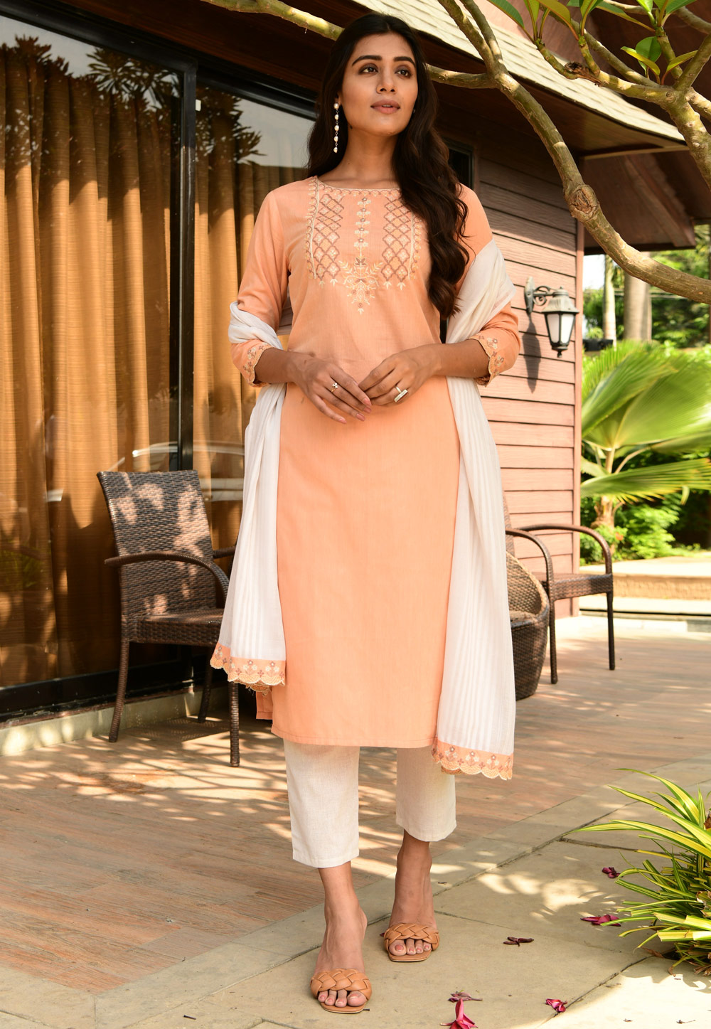 Peach Cotton Readymade Kameez With Pant 235765