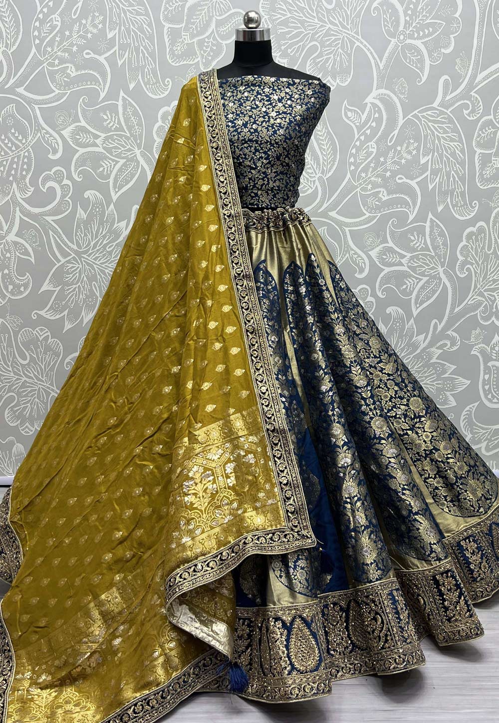 Navy Blue Banarasi Silk Wedding Lehenga Choli 272900