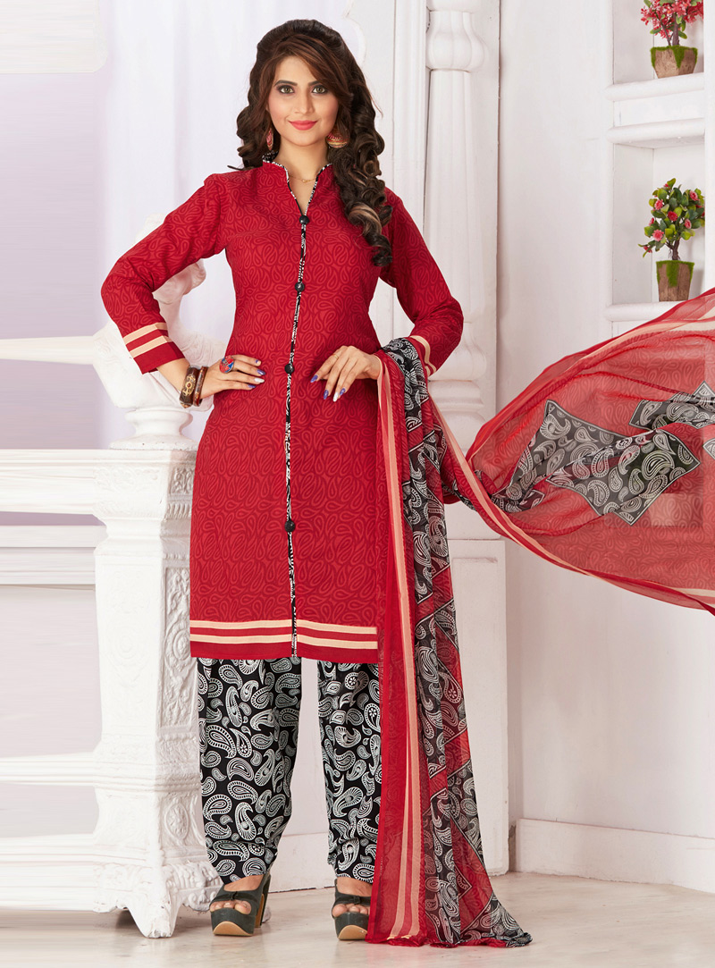 Red Cotton Punjabi Suit 126328