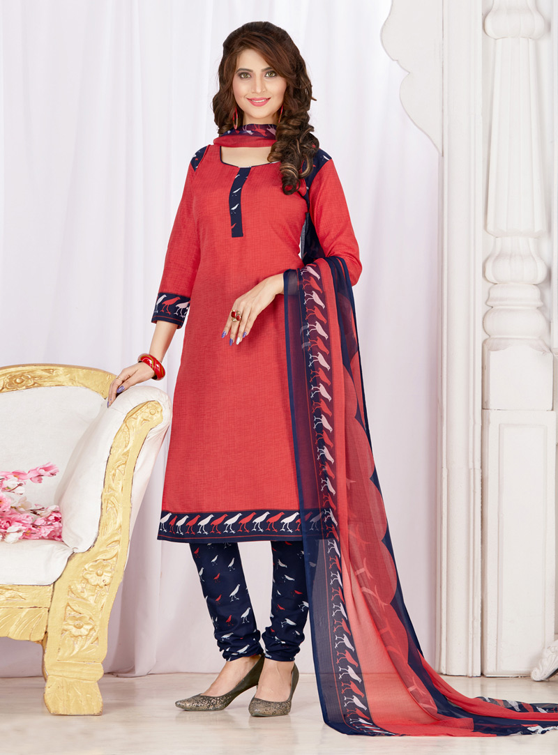 Pink Cotton Churidar Salwar Suit 126331