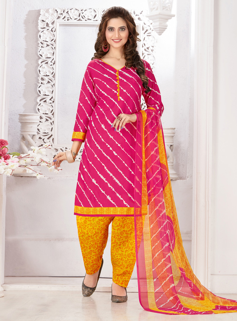 Magenta Cotton Punjabi Suit 126338