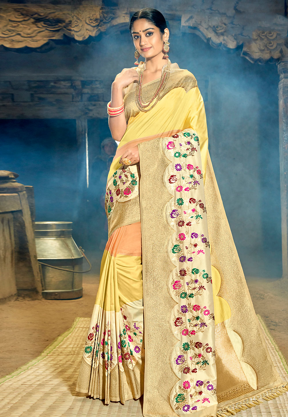 Yellow Banarasi Silk Festival Wear Saree 213728