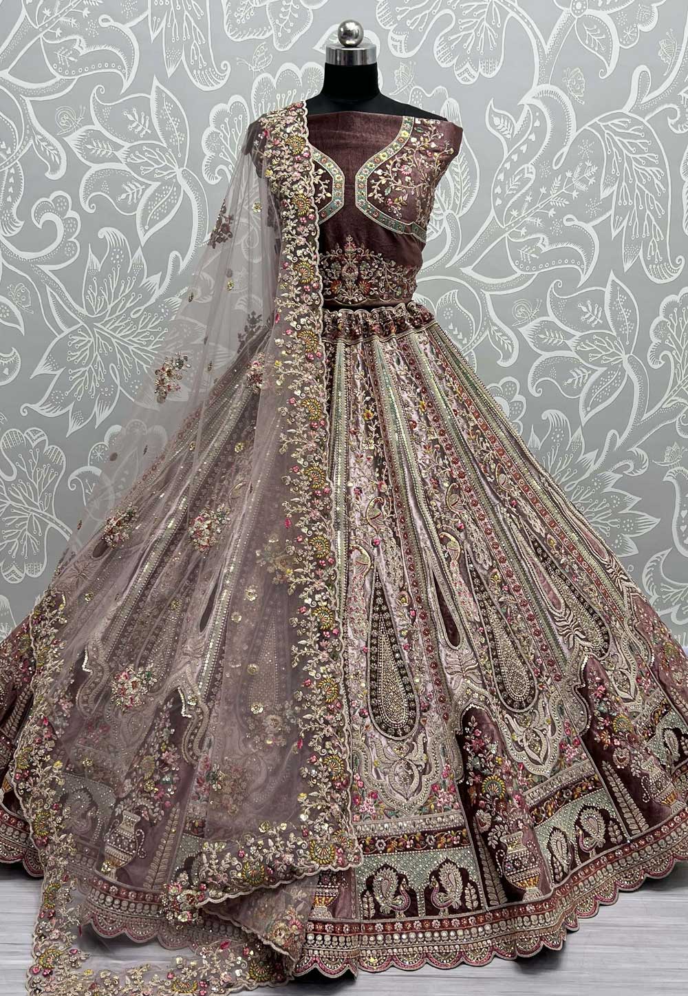 Brown Velvet Wedding Lehenga Choli 272922