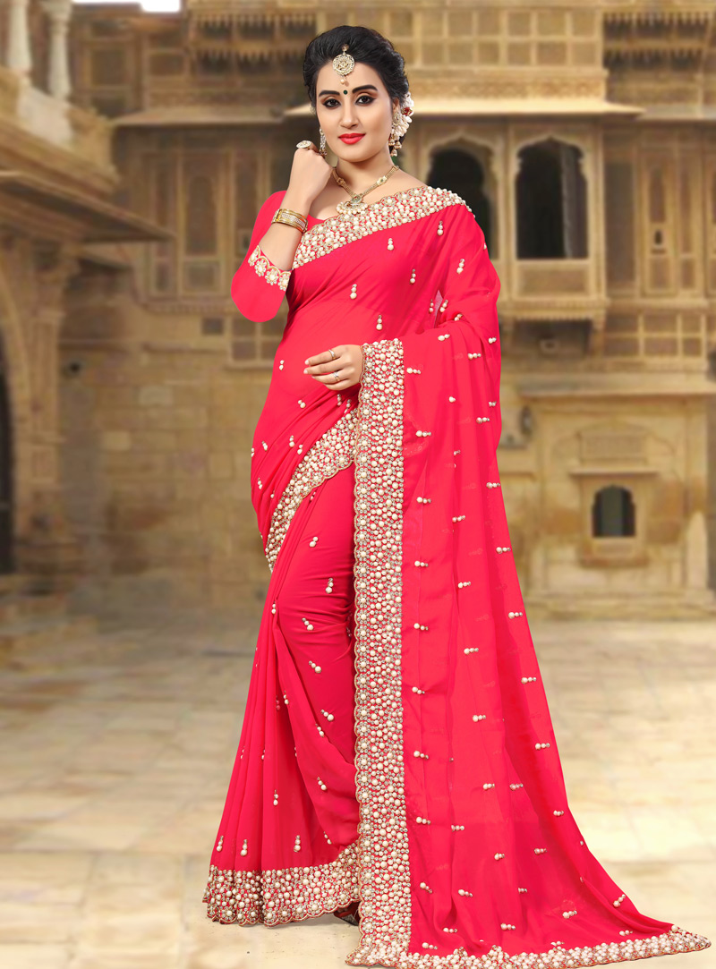 Pink Georgette Saree With Blouse 143436