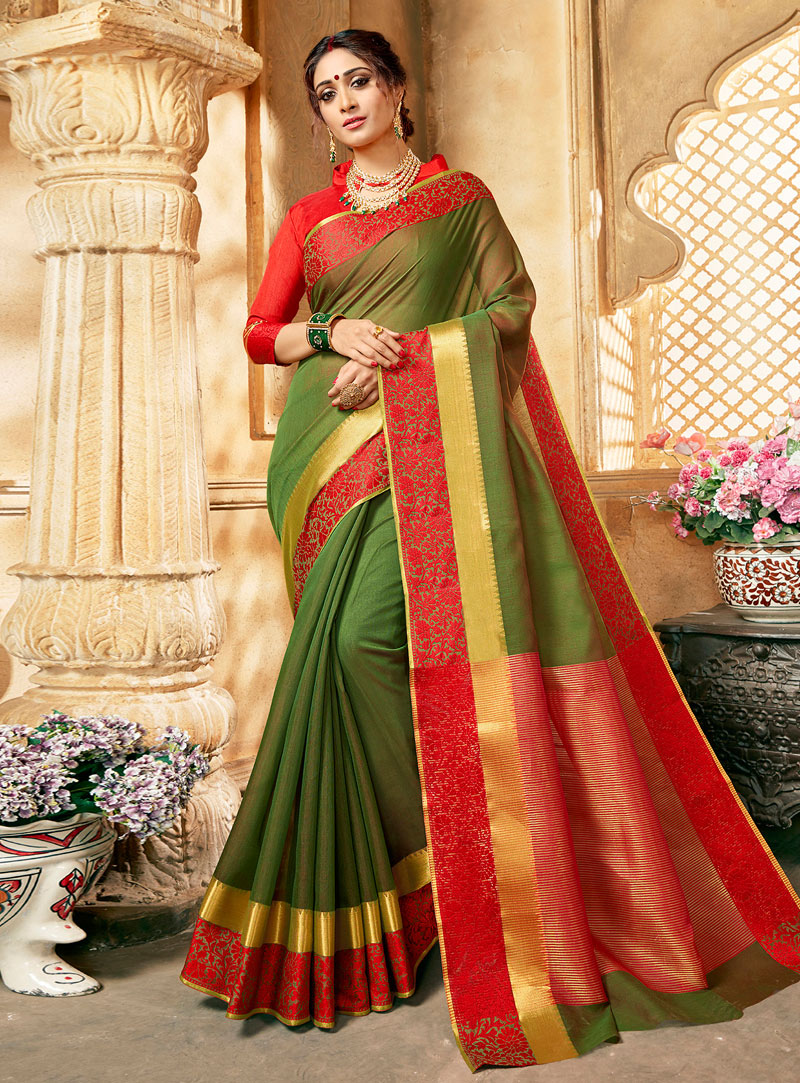 Green Silk Saree With Blouse 127340