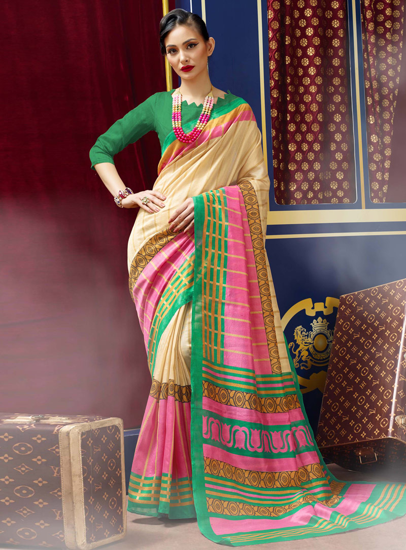 Beige Bhagalpuri Saree With Blouse 113582